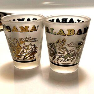 Set of (2) Vintage Frosted Gold Alabama Souvenir Shot Glasses